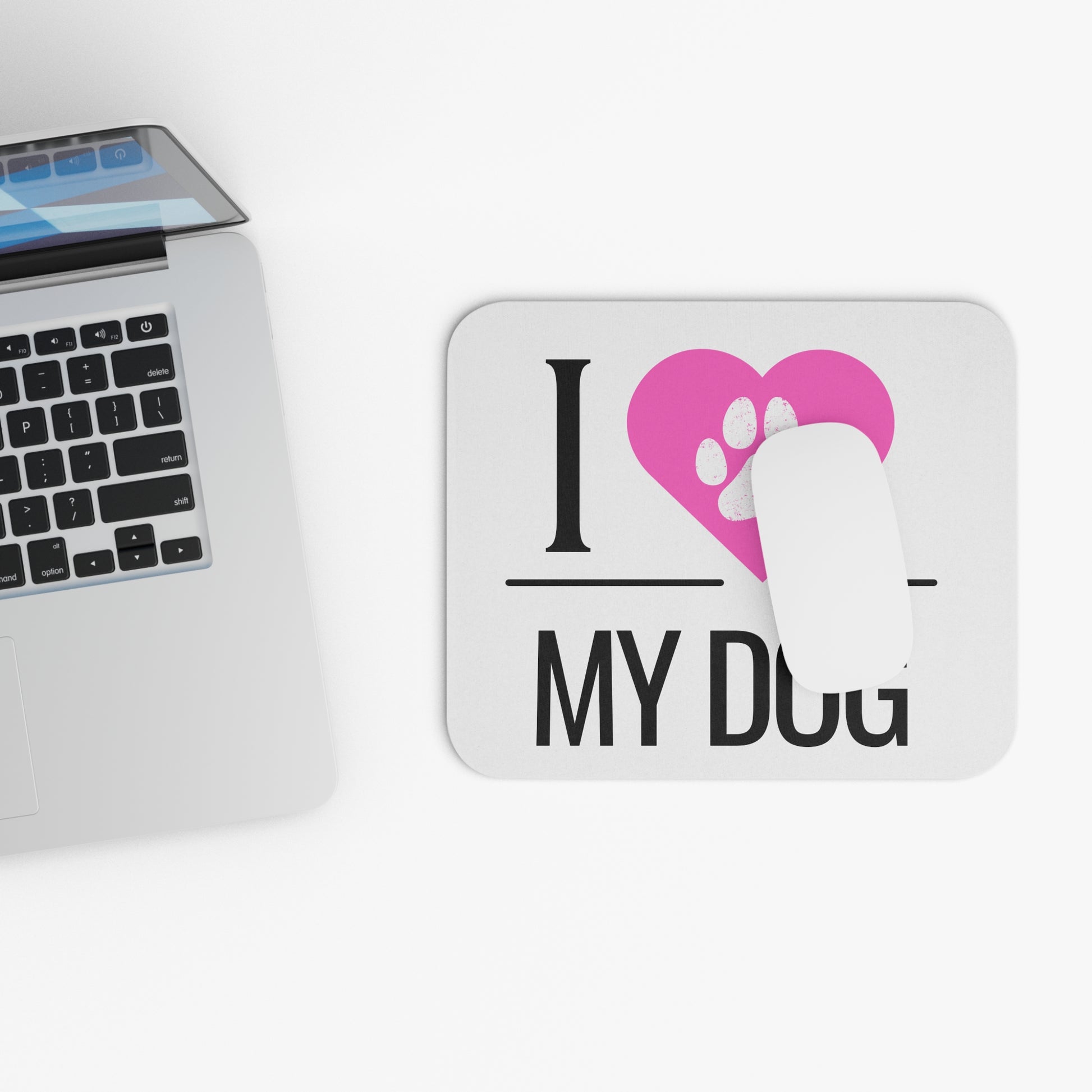 I Love My Dog Mouse Pad - Pink Heart