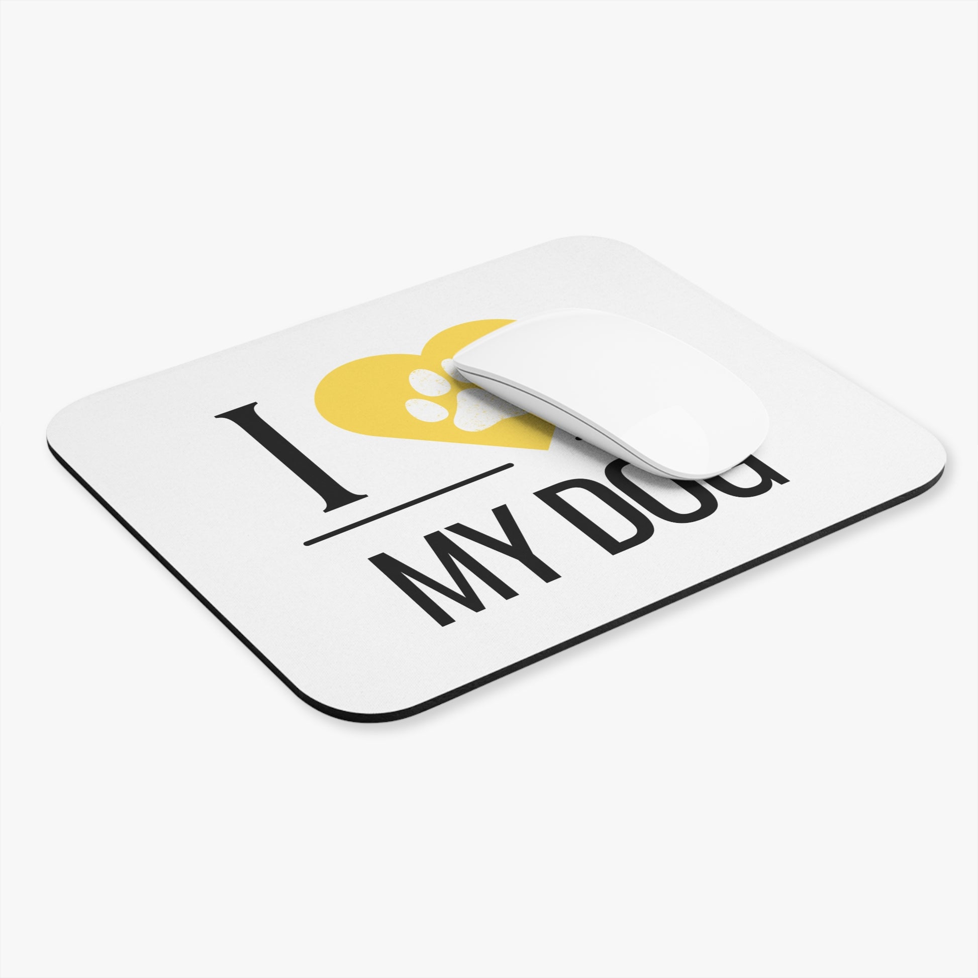 I Love My Dog Mouse Pad - Yellow Heart