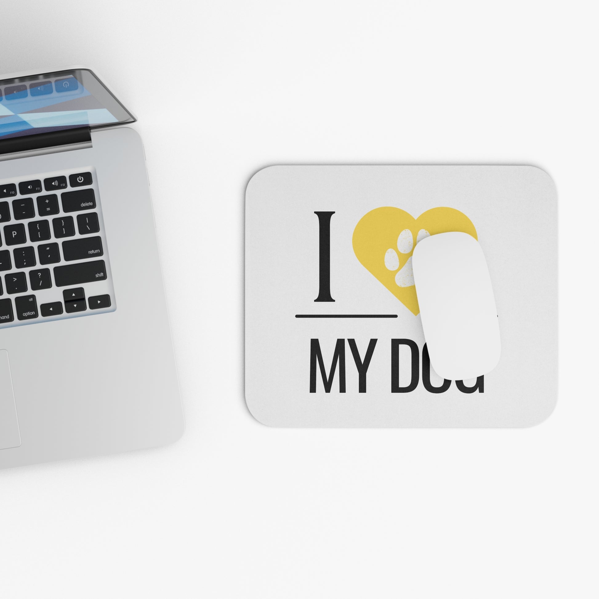 I Love My Dog Mouse Pad - Yellow Heart