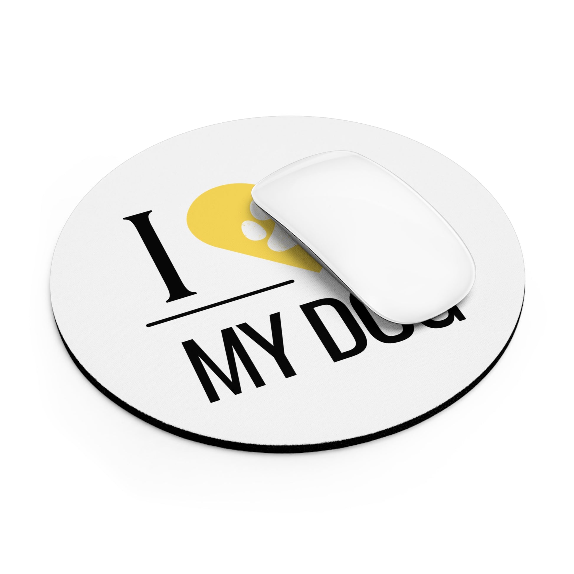 I Love My Dog Round Mouse Pad, Yellow Heart