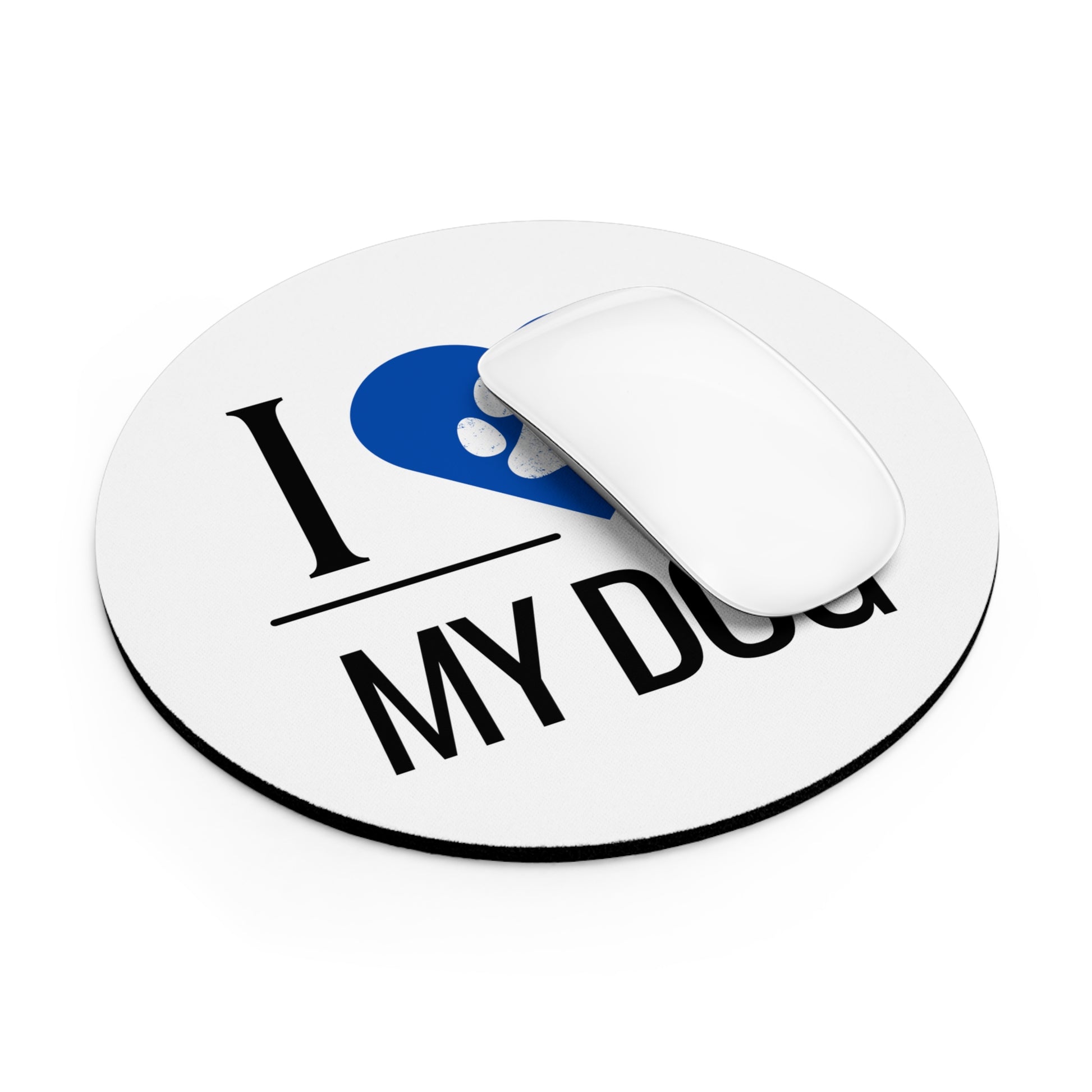 I Love My Dog Round Mouse Pad, Blue Heart
