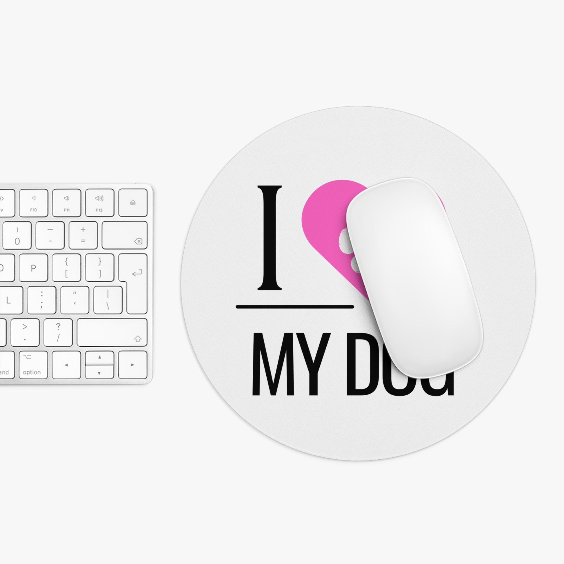 I Love My Dog Round Mouse Pad, Pink Heart