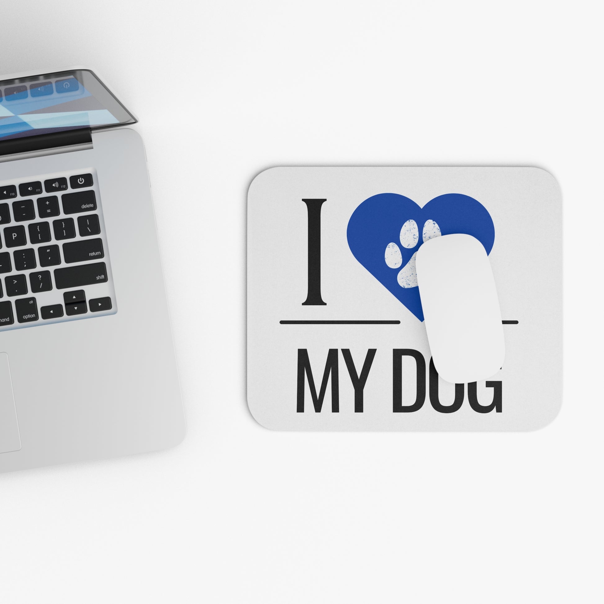 I Love My Dog Mouse Pad - Blue Heart
