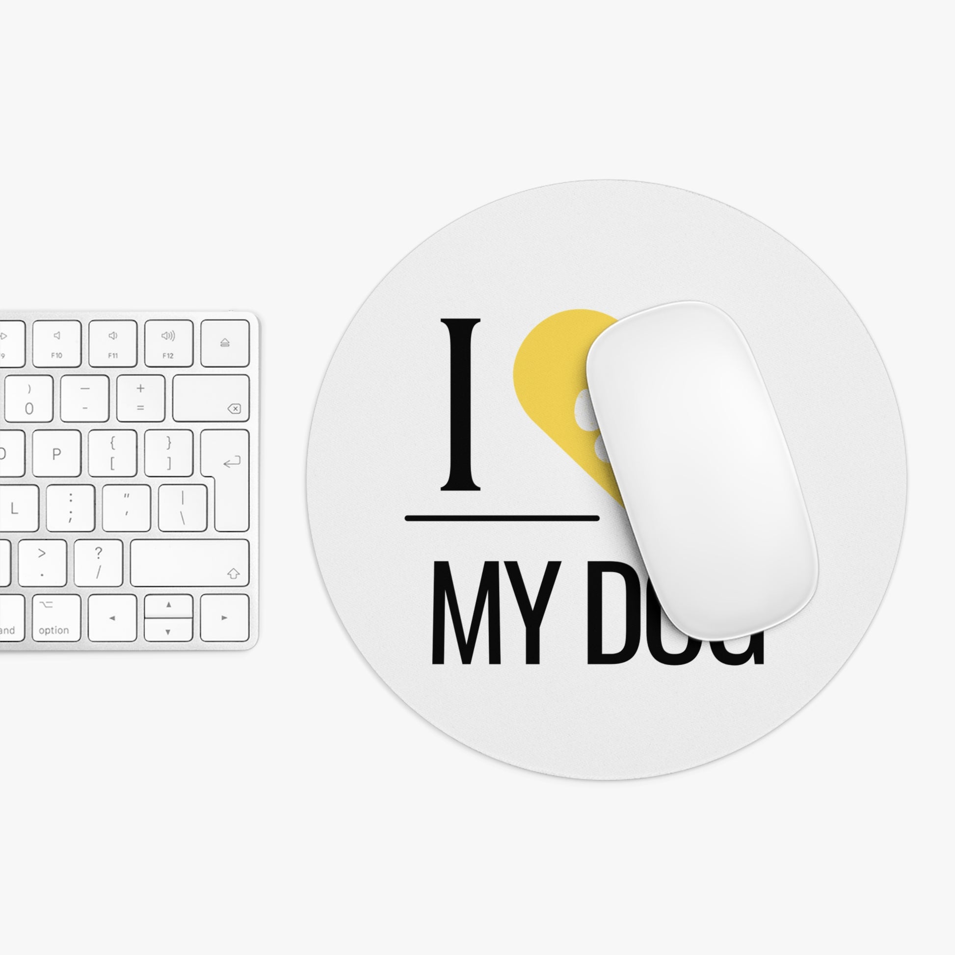 I Love My Dog Round Mouse Pad, Yellow Heart