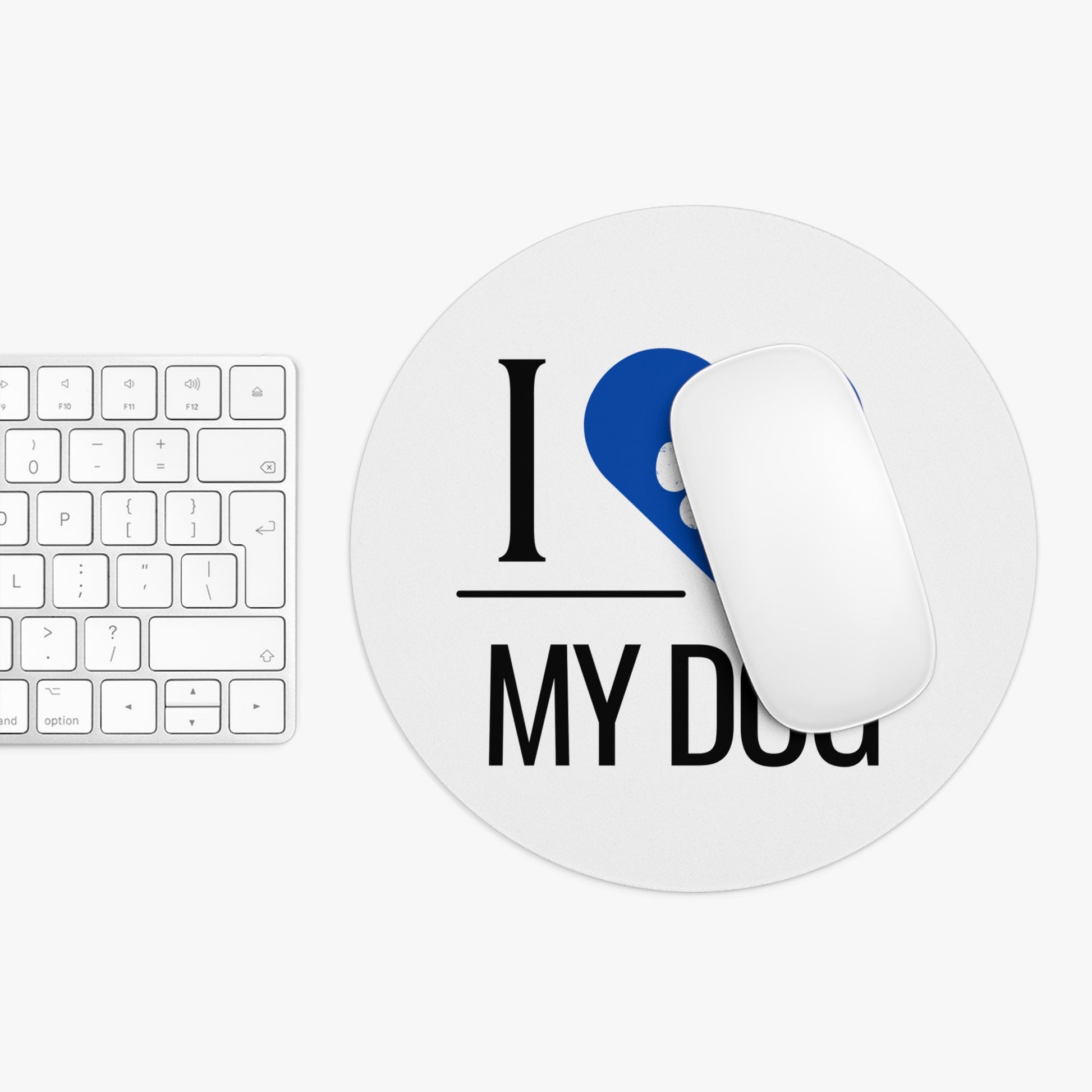 I Love My Dog Round Mouse Pad, Blue Heart